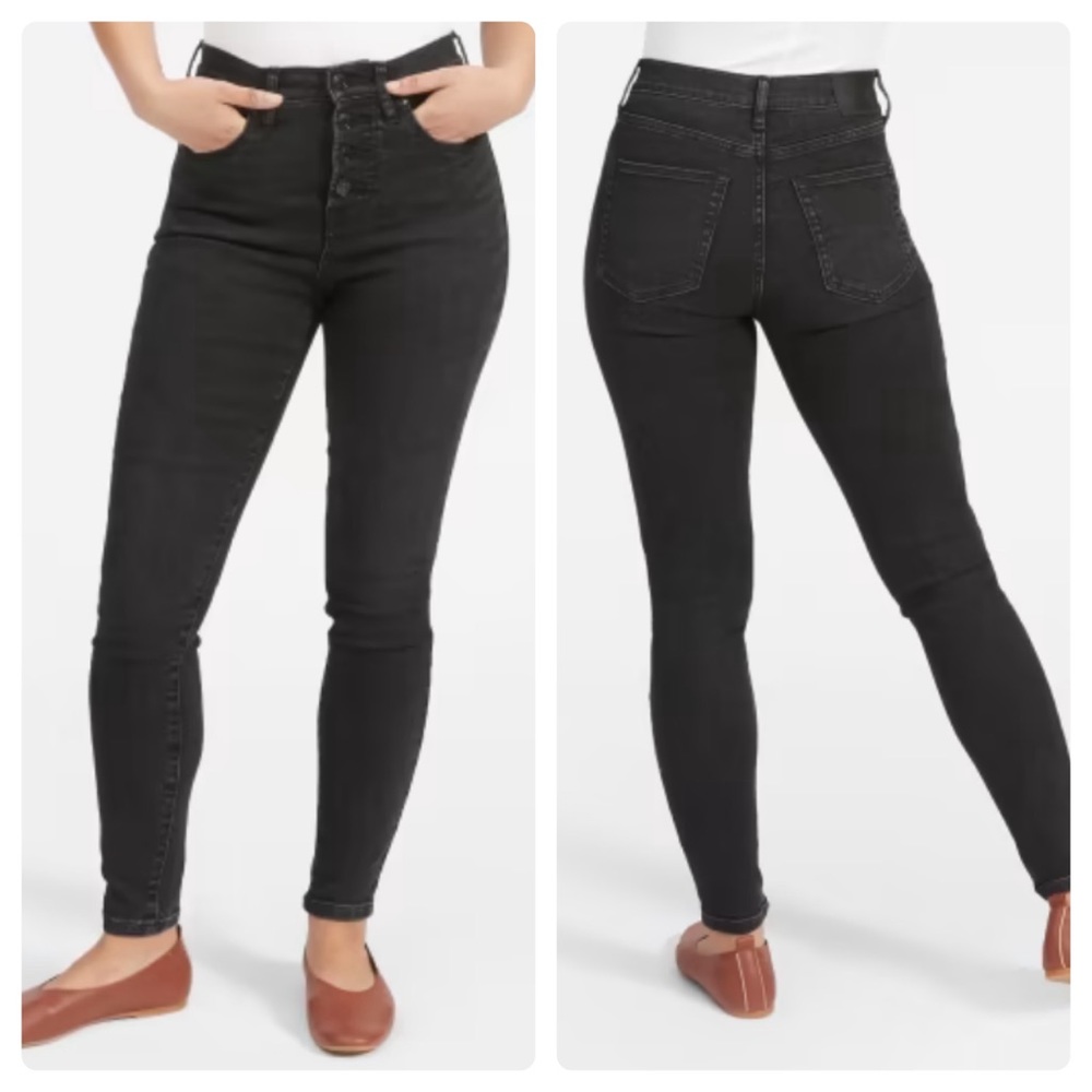 Everlane High Rise Button Fly Washed Black Jeans